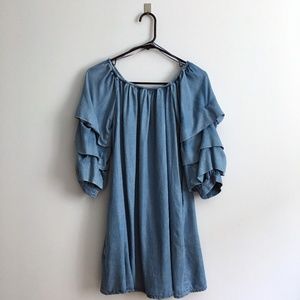 NWOT ZARA chambray off shoulder dress | ruffle